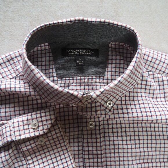 Banana Republic Men's Large Luxe Flannel Slim Fit Shirt Button Down Plaid - Picture 4 of 7